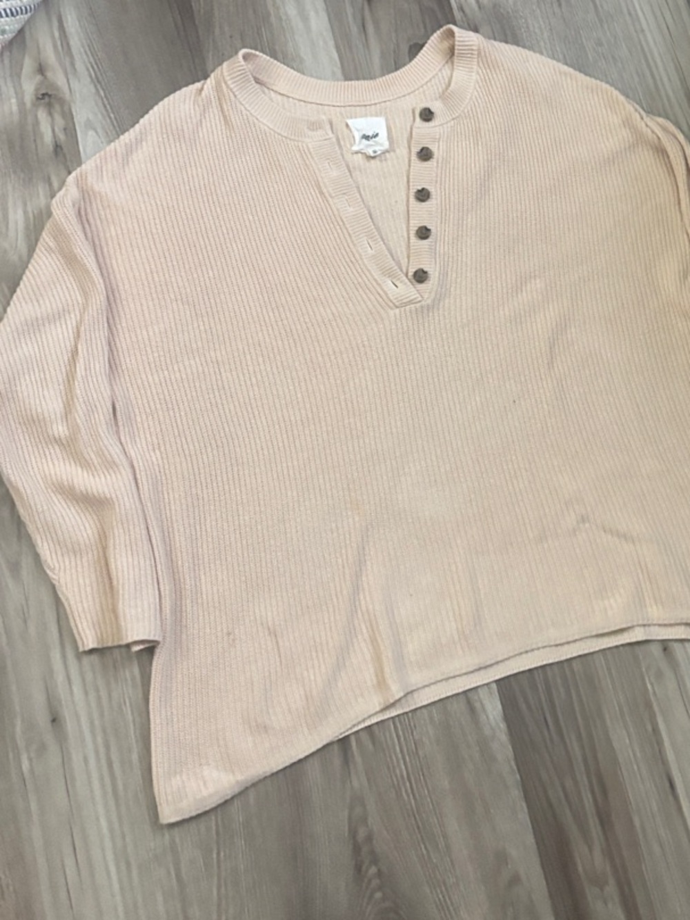 aerie Ribbed V-Neck Sweater in Light Beige